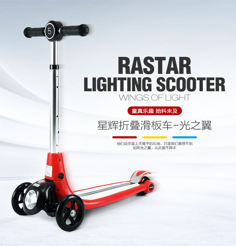 Children's scooter - foldable three-wheel scooter with anti slip and headlights