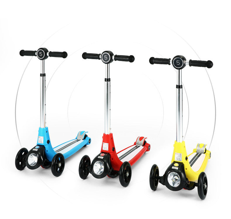 Children's scooter - foldable three-wheel scooter with anti slip and headlights