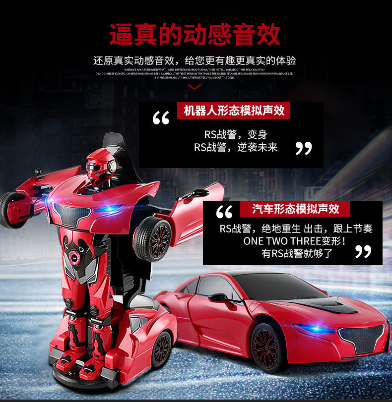 Transformable remote control car with sound, light effects and 360 degree rotation