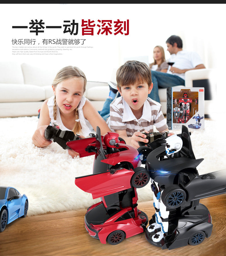 Transformable remote control car with sound, light effects and 360 degree rotation