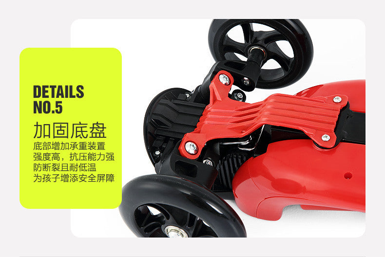 Children's scooter - foldable three-wheel scooter with anti slip and headlights